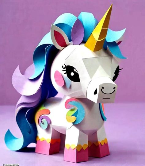 Unicorn Paper Crafts | Free DIY Ideas Unicorn Template, Paper Unicorn, Unicorn Picture, Unicorn Craft, Papel Craft, Origami 3d, Unicorn Decorations, Unicorn Head, Unicorn Headband