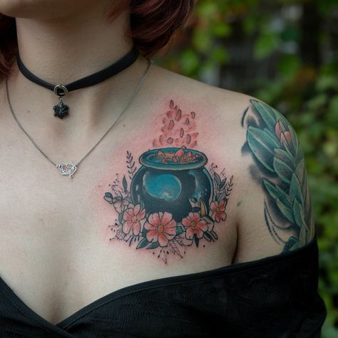 10 Enchanting Cauldron Tattoos Perfect For Spooky Season Cauldron Tattoos, Cauldron Tattoo, Pinup Halloween, Halloween Sleeve, Halloween Pin Up, Love Being Single, Understanding Women, Sagittarius And Capricorn, Taurus And Gemini