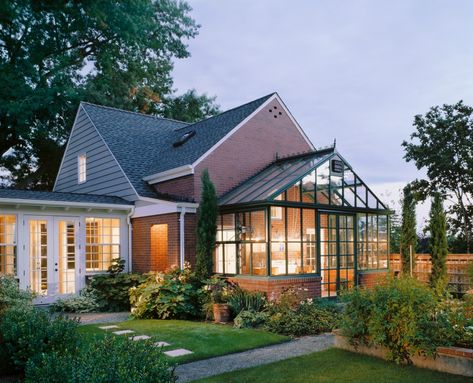 Green House Attached To House, Greenhouse Attached To House, Greenhouse Addition, Glass Addition, Attached Greenhouse, Greenhouse Pictures, Residential Exterior, Conservatory Greenhouse, Inspiring Architecture