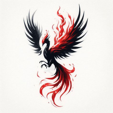 Red Ink Tattoos For Women, Small Tattoos Red, Red And Black Butterfly Tattoo, Black Phoenix Tattoo, Red And Black Butterfly, Japanese Phoenix Tattoo, Black Butterfly Tattoo, Phoenix Artwork, Phoenix Tattoos