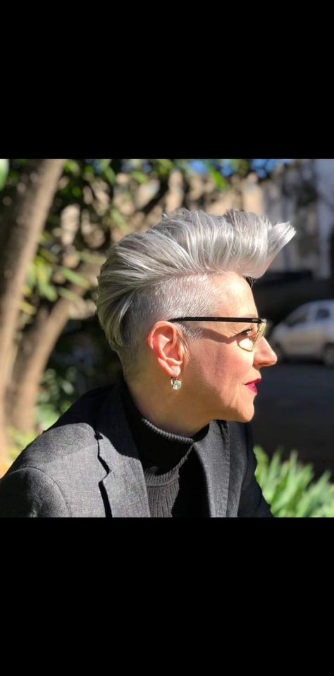 Grey Mohawk Women, Silver Mohawk Women, Mohawk Women, Deborah Darling, Hairstyles For Women In Their 40s, Granny Hair, Shaved Undercut, Mohawk Hairstyles, Colour Ideas