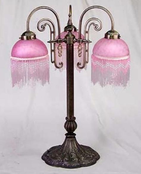 Pink Victorian Style Lamp Glass Shade with Bead Fringe. Apartment Lamps, Victorian Cherub, Victorian Table Lamps, Curtains Vintage, Beaded Lampshade, Victorian Table, Beaded Lamps, Victorian Lamps, Victorian Lampshades