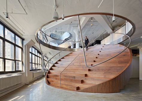 WORKac moves away from "office as playground" for Wieden + Kennedy HQ Round Stairs, Circular Stairs, Architecture Company, Escalier Design, New York Office, Interior Stairs, Interior Design Magazine, Design Del Prodotto, Bleachers