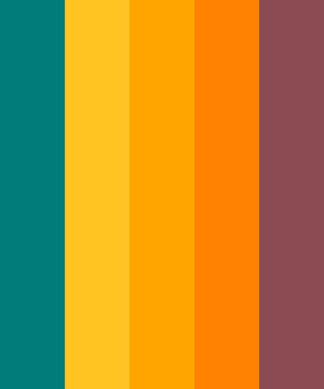 Teal and Mango Orange Color Palette Mango Color Palette, Orange Room Color, Victorian Eclectic, Colour Pop Interior, Orange Color Scheme, Teal Color Palette, Orange Color Palette, Mango Color, Room Color Combination