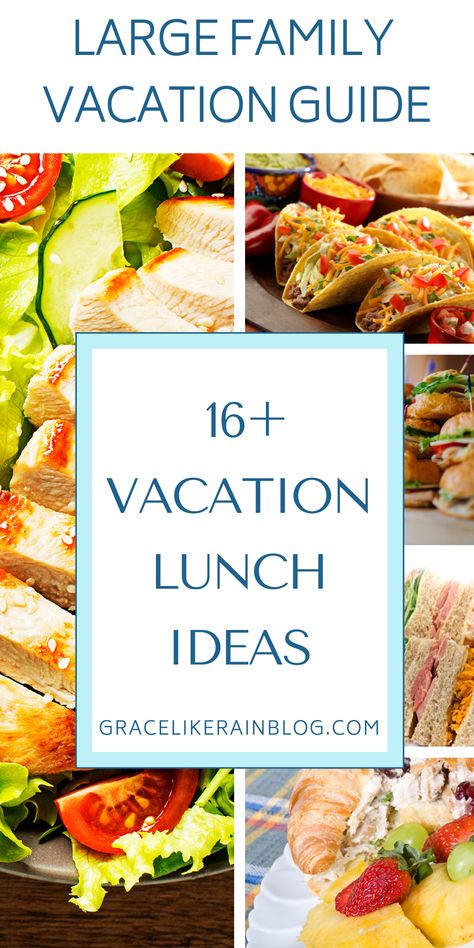 We're sharing the best vacation lunch ideas that won't have you spending your entire vacation in the kitchen. One of the benefits of booking a vacation rental is having a full kitchen so that you can provide meals for your family. This lunch guide is great for big families or families with children. | Vacation Lunch Ideas for large families | family vacation lunch options | multi-family vacation lunch recipes | multi-generational vacation ideas | Vacation rental meals cooking baking Airbnb Lunch Ideas, Lunch Ideas Family Weekend, Traveling Lunch Ideas, Lunch Ideas For Traveling, Group Lunch Ideas Families, Lunch Family Meals, Meals To Pack For Vacation, Easy Lunches For Vacation, Dinner Recipes For Family Vacation