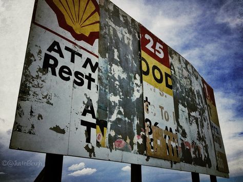 Old Billboard Near Capulan Volcano in New Mexico #photography #signs #vintage #billboard Runaway Train, Dead Dog, Old Gas Stations, Billboard Design, Typographic Art, Old Advertisements, Hand Painted Walls, Environmental Design, Advertising Photography