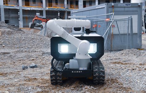 A multi-function construction robot has been launched by Austrian start-up, Printstones. The Baubot, as the robot is named, is the result of more than 100 pilot projects and is intended to be able to use practically any tool on site, with third parties developing their products and applications to interface with the robot. In the launch video (see below), the Baubot is demonstrated in a variety of applications, including handling and transport of building materials, site monitoring, screw… Construction Robot, Robot Workshop, Robotics Workshop, First Robotics Competition, Real Steal Robots, Autonomous Robots, Construction Jobs, Construction Work, Timber House