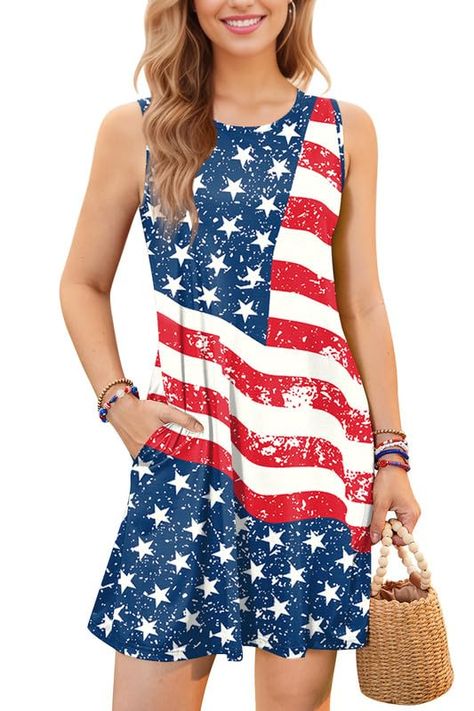 PRICES MAY VARY. COMFORTABLE - The patriotic dress for women is made of soft materials,which make you feel lightweight,from vibrant colors to a smooth feel,both the floral dress and the American flag dress for women must be your favorite in spring and summer or in Memorial Day. POCKET DESIGN - The memorial day dresses for women with pocket features a unique design with star and stripe printed patterns,and this July 4th clothing includes both classic styles and tie dye styles with 3D printing.Thi Comfortable Skirts, Ruched Maxi Dress, Dress Cake, Sleeveless Dress Summer, Vestido Casual, Sleeveless Tshirt, Beach Dresses, Types Of Skirts, Mini Dress Party