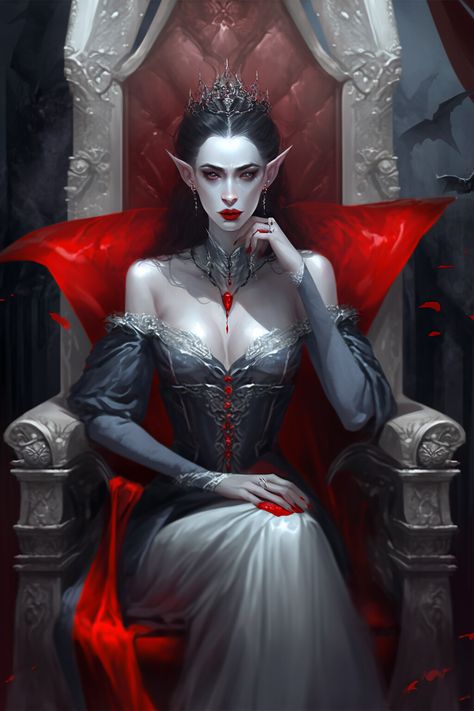 ArtStation - Vampire Queen Vampire Illustration Art, Vampires Fantasy Art, Vampire Art Female Gothic, Dnd Vampire Art, Vampire Female Art, Dark Queen Art, Dark Vampire Art, Fantasy Vampire Art, Fantasy Queen Art