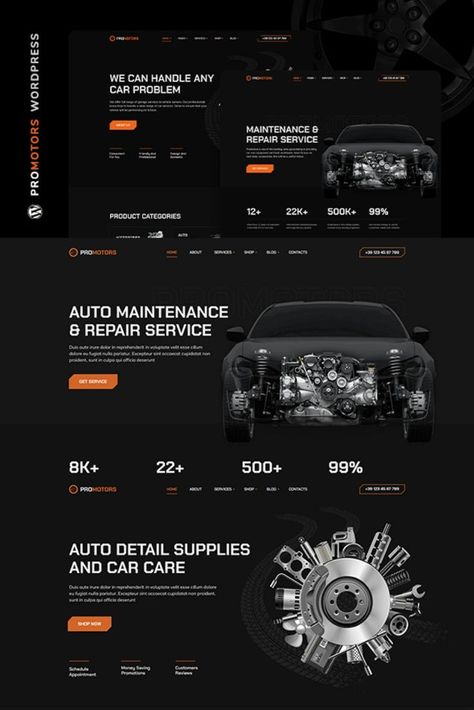 ProMotors - Car Service and Detailing WordPress Theme Luxury Website, Car Advertising Design, Car Workshop, Car Website, Car Repair Service, Auto Repair Shop, Webpage Design, Car Service, Seo Optimization