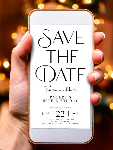 🎁 Create a unique Digital  invitation for your birthday party with our Save the Date invitation template!
🎁Edit online, download, and share instantly!Today!
Perfect for smartphones, email, text messages, or social media.

✨ Download now and create your own holiday invitation that is as unique and beautiful as your personality!Easily customizable in Canva, a free and user-friendly online editor.
You can quickly upload photos and personalize your design with ease. Electronic Birthday Invitations, Save The Date Templates Birthday, Birthday Invitation Template Free Editable, 50th Birthday Invite, Save The Date Birthday, Wedding Sayings, Digital Invitations Design, Electronic Save The Date, Digital Save The Date