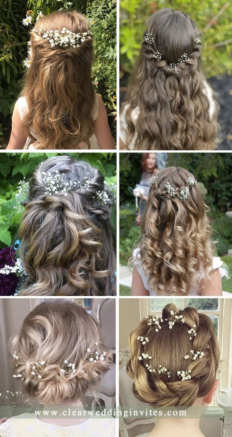 Hair Style For Girls In Weddings, Toddler Flower Girl Hair With Headband, Flowers For Hairstyles, Flowergirl Wedding Hairstyles, Easy Communion Hairstyles, Jr Bridesmaids Hairstyles, Flowergirl Hairstyle Up, Wedding Hair For Junior Bridesmaids, Flower Girl Hairstyles Long Hair