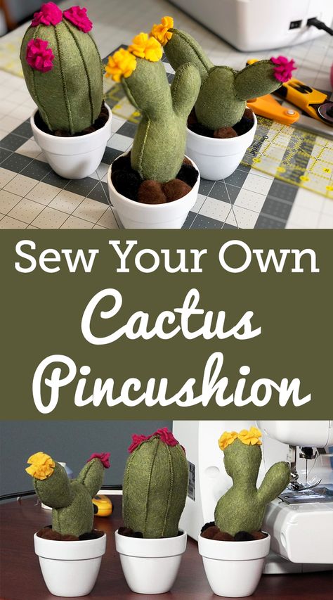 Pincushions can be cute as well as functional. Make a fun diy cactus pincushion from felt that can be put into a small pot so it sits nicely on a sewing room table- Ashley Hough shows you how. Cactus Pin Cushion, Cactus Pincushion, Diy Pin Cushion, Diy Cactus, Fabric Basket Tutorial, Waterproof Picnic Blanket, Cactus Diy, Sewing Circles, Beginner Sewing