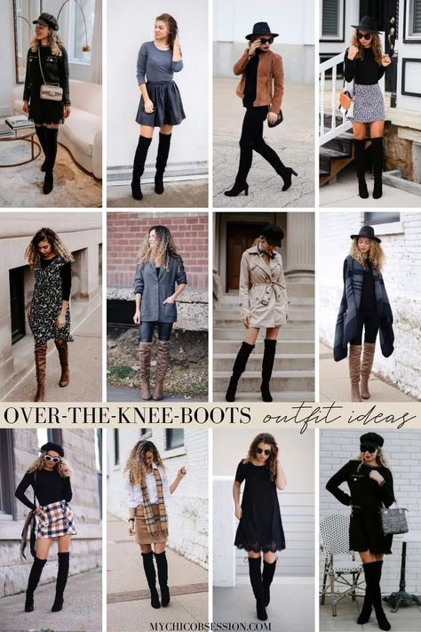 Casual Knee Boots Outfit, Work Outfits With Tall Boots, Knee High Boot Winter Outfits, Over The Need Boots Outfit, Style Over Knee Boots, Winter Dress Boots Outfit, Black Dress Boots Outfit Winter, Over The Kneww Boots Outfits, Otk Boots Outfit 2023