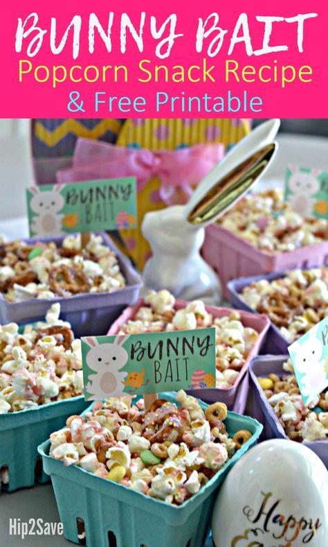 Bunny Bait (Easter Popcorn Snack) – Hip2Save Easter Theme Snacks, Some Bunny Is One Decorations, Fun Easter Snacks, Easy Easter Snacks, Easter Popcorn, Bunny Birthday Theme, Easter Food Appetizers, Easter Birthday Party, Easter Party Food