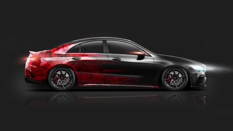 Check out this stunning red and black half-moon urban design wrapped on a Mercedes! #wrapstyle #wrappingcar #customdesign #carwrapdesign #uniquecar Graphic Studio, Gucci Design, Car Wrap Design, Custom Wraps, Unique Cars, Vinyl Wrap, Car Wrap, Urban Design, Half Moon