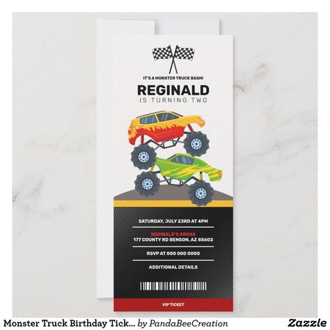 Monster Truck Birthday Ticket Invite, Racing Invitation Monster Truck 4th Birthday, Monster Truck Theme Birthday Party, Racing Invitation, Truck Party Invitations, Birthday Ticket, Monster Truck Birthday Party, Monster Truck Theme, Racing Birthday, Truck Birthday Party