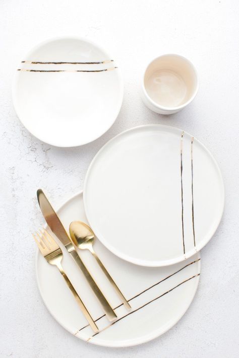 Honeycomb Studio | Modern Ceramic Designs Plates And Silverware, Assiette Design, Forks And Knives, Tableware Collection, Ceramic Tableware, Decor Guide, Décor Diy, Boho Home, Gold Stripes