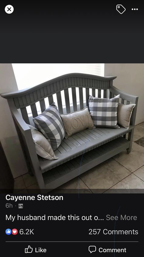 Upcycled Crib, Crib Repurpose, Crib Makeover, Crib Bench, Crib Ideas, Bed Heads, Old Cribs, Diy Crib, Diy Bench