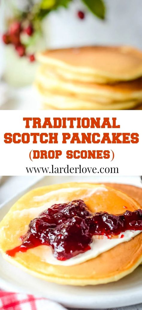 Drop Scones Recipe, Scones Video, Pikelet Recipe, Brunch Pancakes, Scotch Pancakes, Drop Scones, Scottish Recipes, Scones Recipe, Pancake Stack