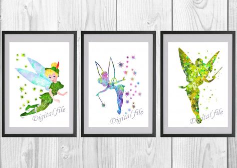 Tinker Bell Peter Pan, Room Watercolor, Disney Room, Peter Pan Disney, Toddler Girl Room, Disney Print, Watercolor Nursery, Baby Room Inspiration, Watercolor Rainbow