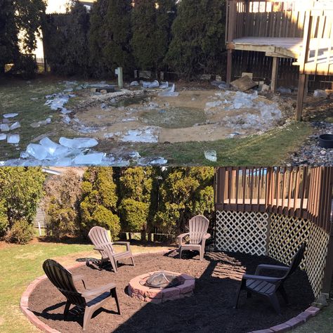 We took our pool out and built a fire pit area! It was easy no digging & under 200 to get completed Pool To Fire Pit Conversion, Above Ground Pool With Fire Pit Area, Pool With Fire Pit, Dyi Fire Pit, Fire Bender, Make A Fire Pit, How To Build A Fire Pit, Backyard Getaway, Fire Pit Area