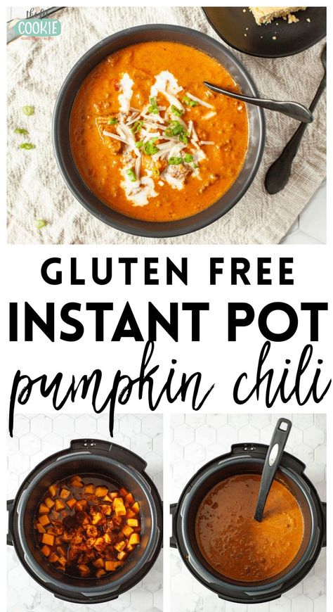 Chilly evenings call for a hot and filling bowl of chili! Our Instant Pot Pumpkin Chili is easy to make, gluten free, dairy free, and healthy. It's also lower in acid than most chili recipes and has no beans so it's perfect for sensitive tummies. | thefitcookie.com #glutenfree #dairyfree #instantpot #pressurecooker #pumpkin Chili Gluten Free, Instant Pot Pumpkin, Chili Bean, Bowl Of Chili, Pumpkin Chili Recipe, Gluten Free Instant Pot, Savory Pumpkin Recipes, Pumpkin Chili, Best Instant Pot Recipe