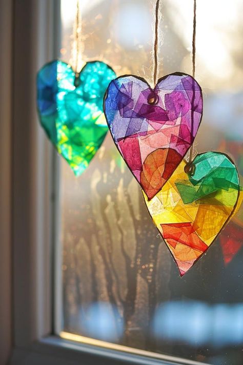 44 Rainbow Craft Ideas for Kids To Spark Creativity! Suncatcher Diy Kids, Easy Sun Catcher Craft, Rainbow Suncatcher For Kids, Easy Diy Suncatchers, Sun Catcher Crafts For Kids, Memory Crafts For Kids, Stained Glass Kids Craft, Art Show Ideas For Kids, Kids Stained Glass Window Craft