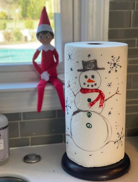 Elf On The Shelf Melted Snowman, Snowflake Elf On The Shelf, Elf Drawing, Shelf Paper, Drawing On Paper, Elf Ideas, Paper Towels, Shelf Ideas, Seasons Greetings