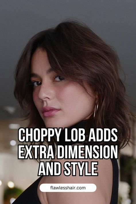 The choppy lob brings more dimension and texture to the classic lob with layers and messy ends that create a voluminous lookThis hairstyle is perfect for those seeking a relaxed yet trendy appearance. How To Style Lob, Messy Lob Haircut, Lob With Layers, Messy Lob, Choppy Lob, Lob Styling, Textured Lob, Messy Bob, Layered Bob Hairstyles