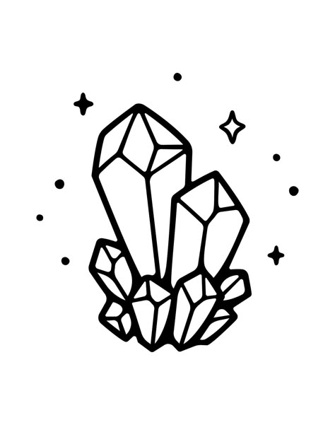 Crystal Cartoon Drawing, Simple Crystal Drawing, Doodle Crystal, Crystal Doodles, Crystal Outline, Abstract Tattoo Ideas, Abstract Tattoos, Silhouette Cameo Vinyl, Crystal Drawing