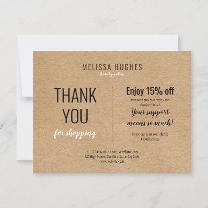 Simple Rustic Thank You For Shopping Discount Card Thank You Discount Card, Etsy Business Cards, Business Thank You Notes, Salon Gifts, Loyalty Cards, Purchase Card, Photo Thank You Cards, Coupon Ideas, Pass Out