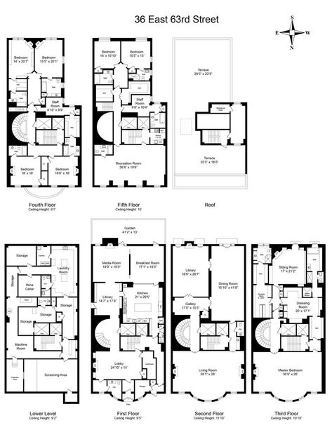 New York Mansion, New York Townhouse, Modern Beach Homes, Georgian Mansion, Lenox Hill, Mansion Floor Plan, Apartment Floor Plan, Realty Logo, Apartment Floor Plans