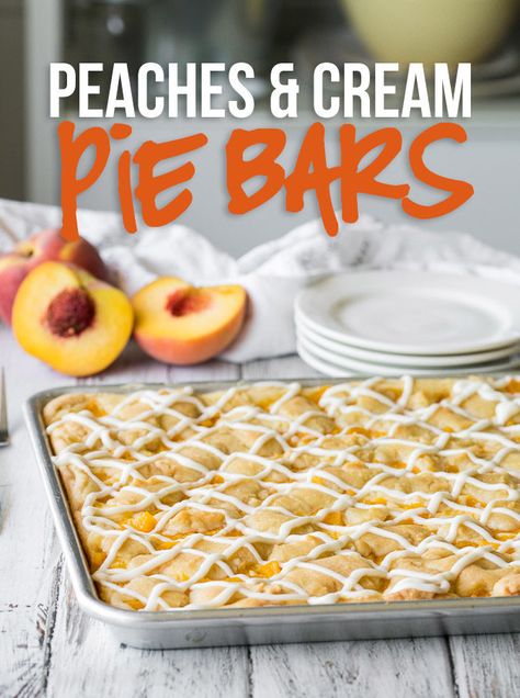 These Peaches and Cream Pie Bars are an easy dessert recipe that's perfect for a party or potluck! Peaches And Cream Pie, Peach Pie Bars, Shareable Desserts, Easy Peach Crisp, Peach Crisp Recipe, Custard Tarts, Creamy Pie, Peach Pie Filling, Peach Dessert Recipes