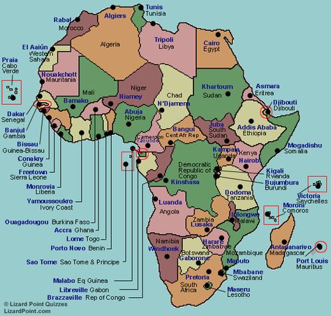 African Countries Map, World Map Africa, Geography Trivia, Cities In Africa, Map Quiz, Africa Continent, Geography Quiz, African Map, Capital Cities