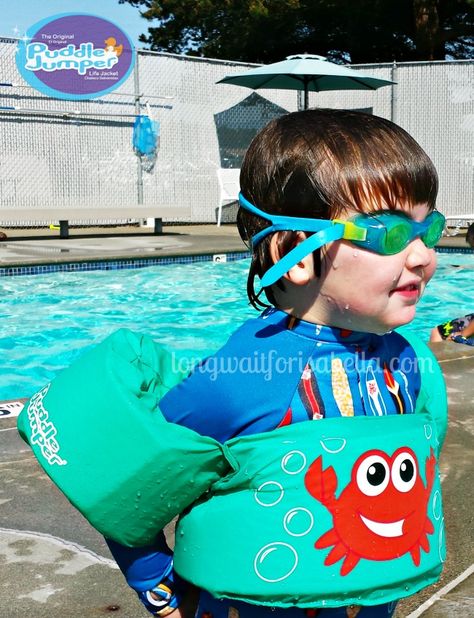 Stearns Puddle Jumper - a great flotation device that is helping my son swim! #ad Flotation Device, Puddle Jumper, Life Vests, Family Lifestyle, Mom Blogger, Backyard Oasis, My Son, Summer Time, Lifestyle Blog