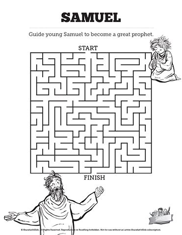 The Story Of Samuel Bible Mazes: Can your kids find their way through this story of Samuel Bible maze? This eye catching Sunday School activity page is a great resource as you share the story of Samuel with your class. Samuel Bible Story Activities, Samuel Activity, Samuel Bible Craft, Samuel Bible Story, Mazes Printable, Bible Mazes, Samuel Bible, 2 Chronicles 20, Family Service