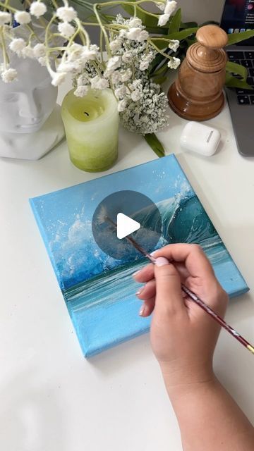 How To Paint Waves, Acrylic Painting Videos, Ocean Painting Acrylic, Waves Painting, Ocean Waves Painting, Nature Artists, Acrylic Artists, Acrylic Painting Tips, Wave Painting