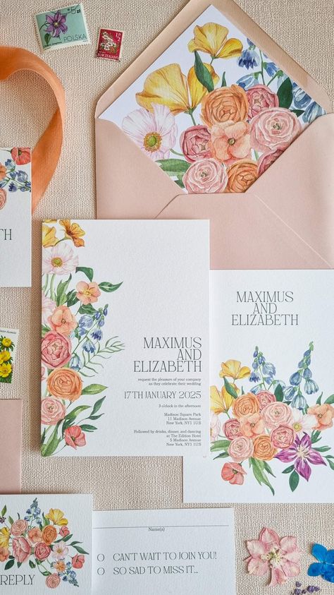 September Wedding Invitations, Pastel Wedding Invites, Wild Flower Wedding Invitations, Spring Wedding Invites, Floral Wedding Invites, Colourful Wedding Invitations, Wild Flower Wedding Theme, Wedding Invitations Flowers, Garden Party Wedding Invitations