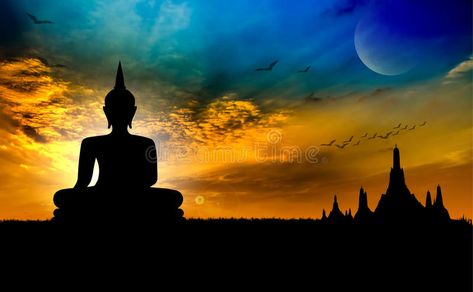 Buddha Landscape, Sunset With Moon, Buddha Background, Buddha Wallpaper Iphone, Buddha Wallpaper, Bamboo Landscape, Buddhist Architecture, Moon Sunset, Buddha Artwork