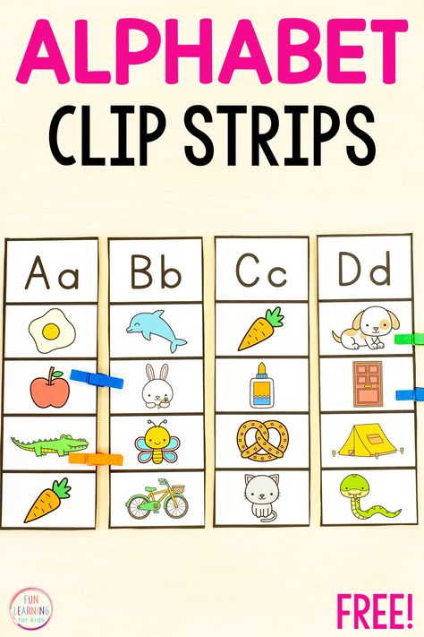 Super Fun Alphabet Beginning Sounds Clip Strips for Kids Alphabet Clip Cards Free Printable, Beginning Sound Clip Cards Free Printable, Beginning Sounds Clip Cards Free, Letter Sound Activities Preschool Fun, Free Beginning Sounds Printables, Alphabet Sounds Free Printables, Letters Activities For Preschool, Preschool Letter I, Kindergarten Alphabet Activities