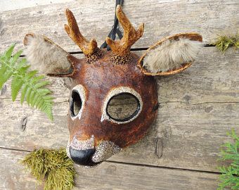 Masks for masquerade cosplay festival party. by ZVmade on Etsy Deer Antler Wall Decor, Mask Paper Mache, Deer Mask, Antler Wall Decor, Mask Paper, Paper Mache Mask, Masquerade Wedding, Paper Mache Animals, Animal Mask