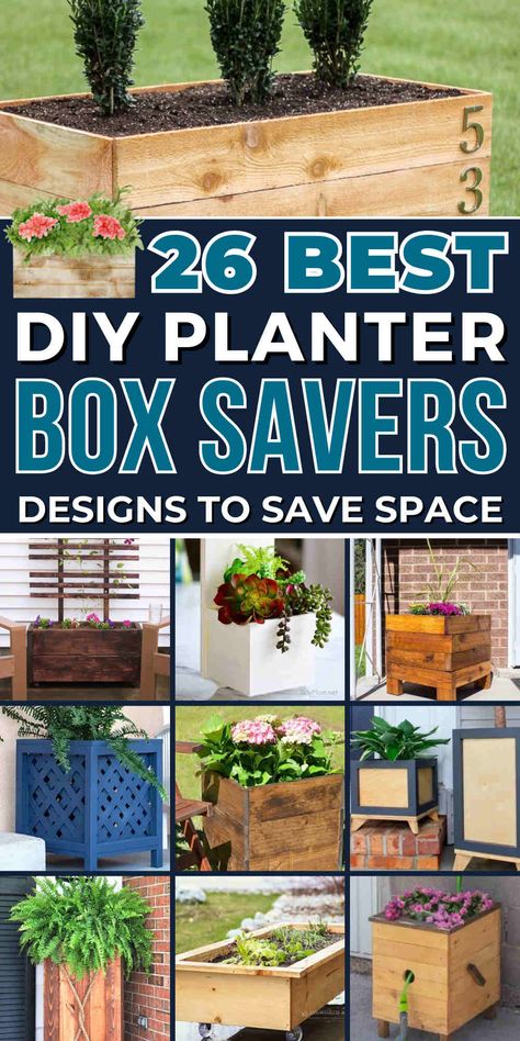 Looking to add some extra charm to your home or garden? Building a DIY planter box is a great way to achieve both! With these 25 free planter box plans and Wood Planters Outdoor Easy Diy, How To Build Planter Boxes, Box Planters Front Porch, Indoor Planter Box Diy, Diy Planter Boxes Outdoor, Outdoor Pergola Ideas, Planter Boxes Diy, Easy Planter Box, Garden Planter Boxes Diy