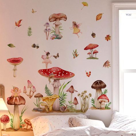 PRICES MAY VARY. Mushroom Wall Decals:Fairy wall stickers can be attached to any clean, dry, non-textured smooth surface: walls, windows, tiles, furniture, mirrors, refrigerators, etc.Please clean the surface before use. Size:You will receive 2 sheets, sheet size: 30cm x 90cm(11.81" x 35.43"), recommend finished size: 140cm(W) × 75cm(H) (42" ×31"),or you can design it yourself. High Quality: Our nursery wall stickers are made of high-quality vinyl, detachable, waterproof, non fading, safe and re Forest Room Decor, Forest Wall Decals, Baby Nursery Wall Decor, Forest Room, Girls Wall Stickers, Fairy Nursery, Wall Art Decals, Adhesive Wall Art, Diy Wall Decals