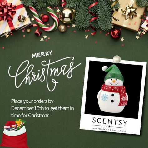 🎄🎅 Merry Christmas from Scentsy! 🎅🎄 Want to make this holiday season extra cozy? Place your orders by December 16th to ensure they arrive just in time to spread that holiday cheer! 🎁✨ Don't miss out—let's make your home smell like the season! Message me to place your order or check out my website! #ScentsyChristmas #HolidayGifts #ChristmasCountdown #CozyHome Scentsy Order, Scentsy Christmas, Scentsy Fall, Scentsy Consultant Ideas, Scentsy Independent Consultant, Home Smell, Scentsy Consultant, December 16, House Smells