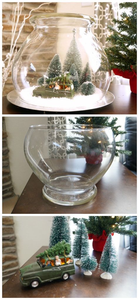 Create this easy vintage Christmas scene under glass with a punch bowl and a few iconic pieces. Christmas Crafts For Gifts For Adults, Vintage Christmas Crafts, Weihnachten Diy, Christmas Crafts For Adults, Christmas Crafts To Make, Christmas Jars, Christmas Crafts For Gifts, Easy Christmas Crafts, Christmas Scenes