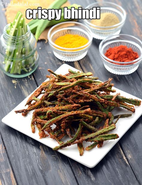 Crispy Masala Bhindi recipe, Indian Recipes Lady Fingers Recipe, Chaat Masala, Indian Snacks, Perfect Cocktails, Food Journal, Chilli Powder, Okra, Menu Restaurant, Recipe Collection