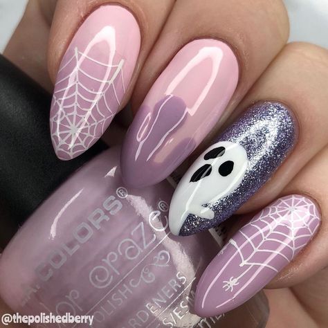 Beautiful spooky nails 😍👻 @thepolishedberry used our Color Craze Nail Polish in 'Bliss' 💜 Pink Spooky Nails, Spooky Season Nails, Nails Lilac, Halloween Nail Ideas, Season Nails, Spooky Nails, Nail Glam, Cartoon Nails, Paws And Claws