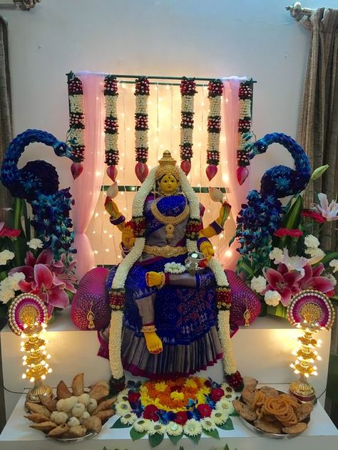 Varamalakshmi Decoration, Backdrop For Varamahalakshmi, Gouri Pooja Decoration, Lakshmi Puja Decoration At Home, Durga Pooja Decoration At Home, Mahalakshmi Decoration At Home, Lakshmi Decoration At Home, Varamahalakshmi Decoration Ideas At Home, Laxmi Puja Decoration At Home