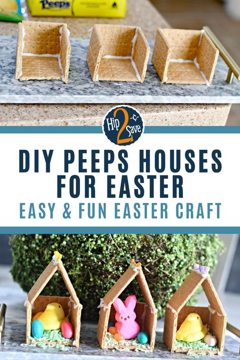 How cute are these DIY Peeps houses? If you're looking for unique Easter crafts, this is a fun and edible craft that kids will enjoy. Give your Peeps a home with this fun Easter project. Graham Cracker Easter Bunny House, Peeps Houses For Easter, Diy Peeps, Edible Easter Basket, Easter Gingerbread House, Peeps Crafts, Easter Egg Candy, Family Resources, Easter Gathering